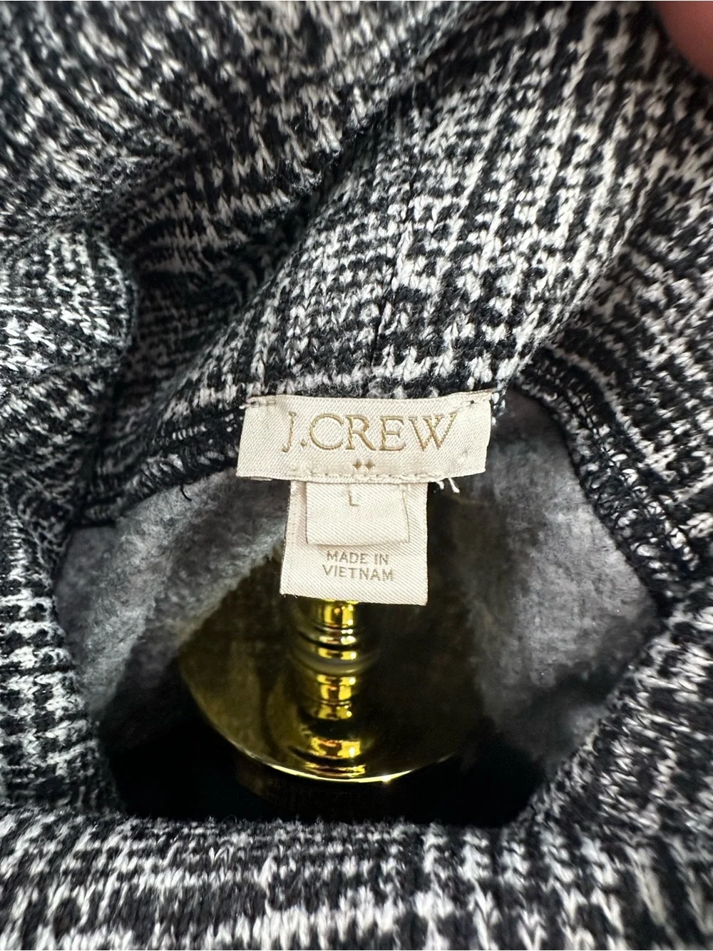 J. Crew Black and White Plaid Cowl Neck Sweater